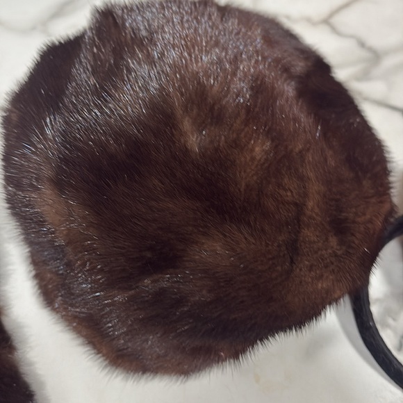 Mink fur hat beret cap Kussenkovv Brown  set - Picture 4 of 7